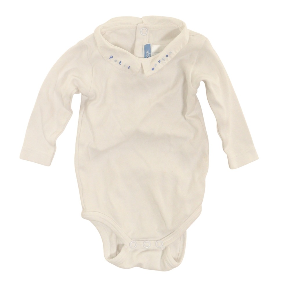Jacadi Paris Baby Bodysuit Long Sleeve Collared White Cotton Petit‎ Garson 3M